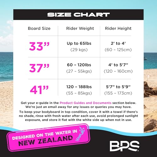 BPS New Zealand 'Shaka' Body Board - Lightweight EPS Core for All Wave Conditions, HDPE Slick Bottom, Suitable for Kids