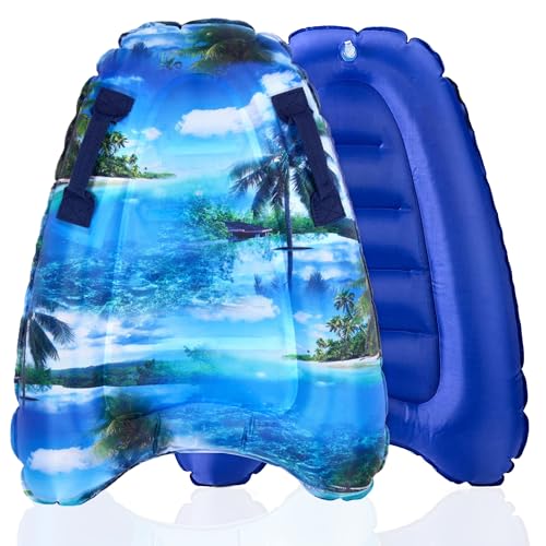 Inflatable Surf Body Board for Adults and Kids with HandlesPortable Boogie Boards for Swimming PoolSea-Coconut Tree