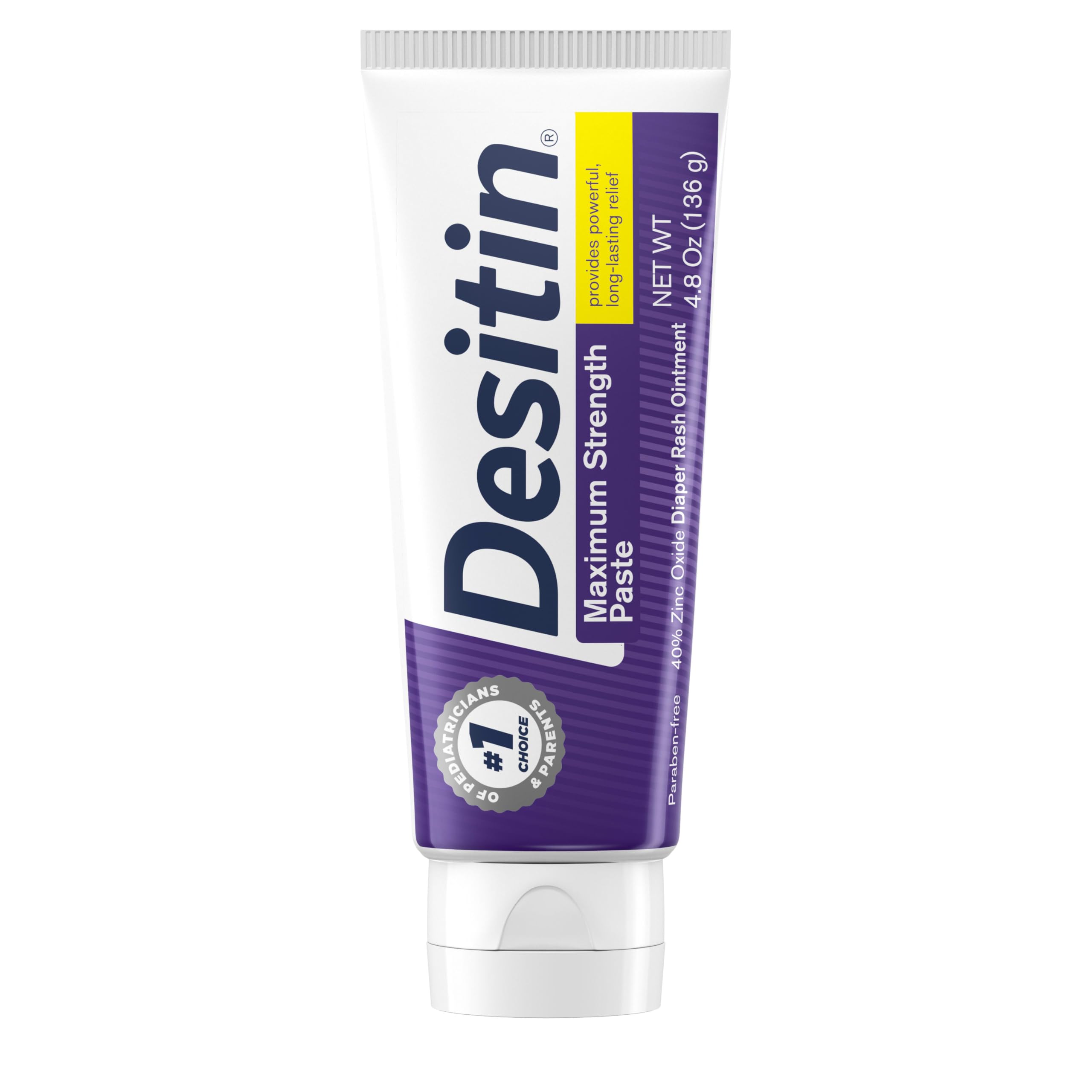 Desitin Maximum Strength Baby Diaper Rash Cream - 40% Zinc Oxide, Hypoallergenic No Parabens & Dyes, |8 oz Tube for Prot