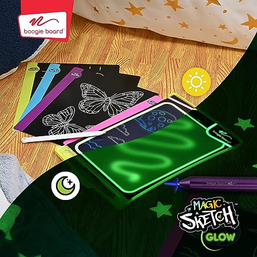 Boogie Board Magic Sketch Reusable Kids Writing Kit for Ages 3+, Glow in The Dark Drawing Pad, Stylus, Light Pen and Tem