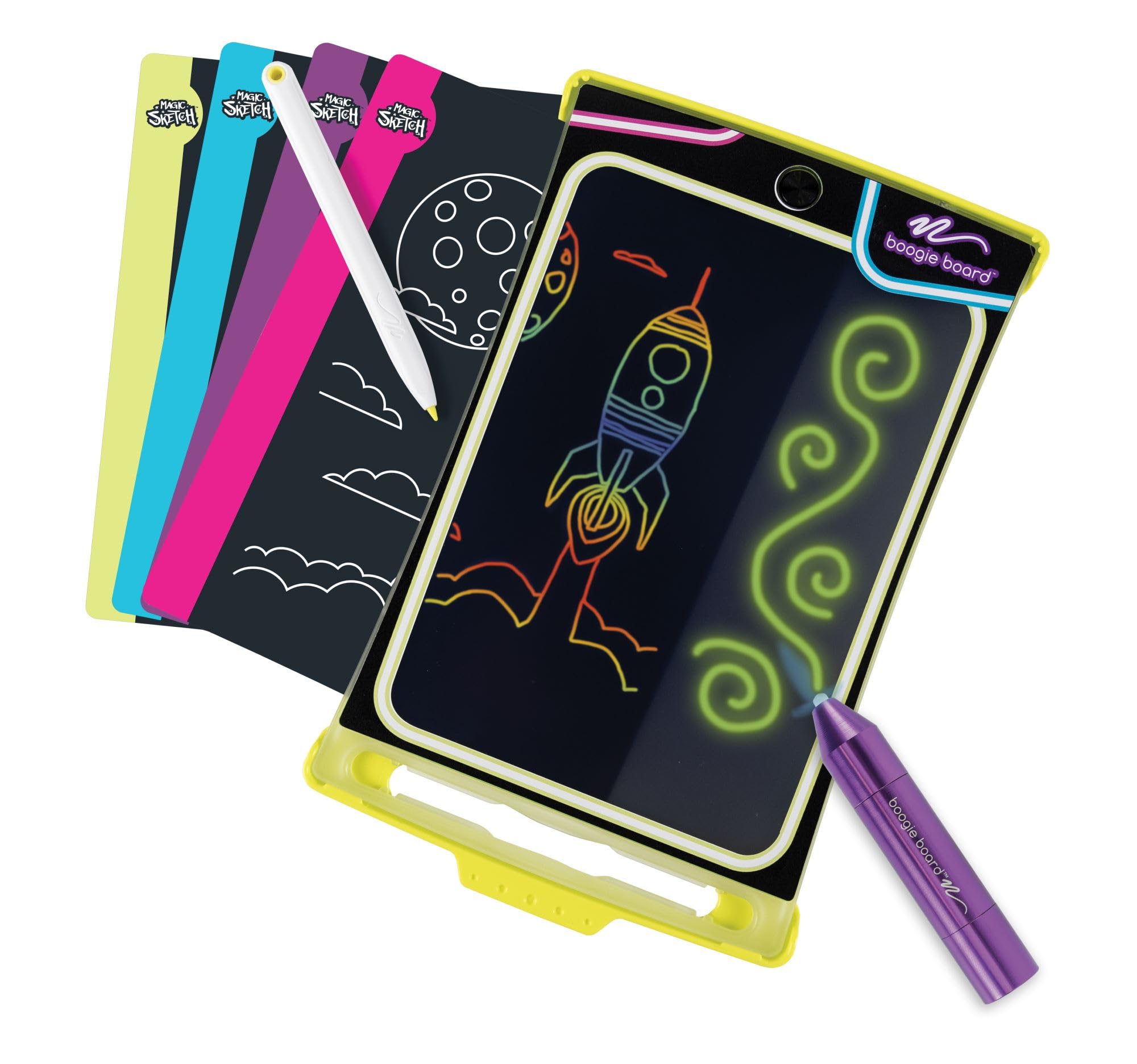 Boogie Board Magic Sketch Reusable Kids Writing Kit for Ages 3+, Glow in The Dark Drawing Pad, Stylus, Light Pen and Tem