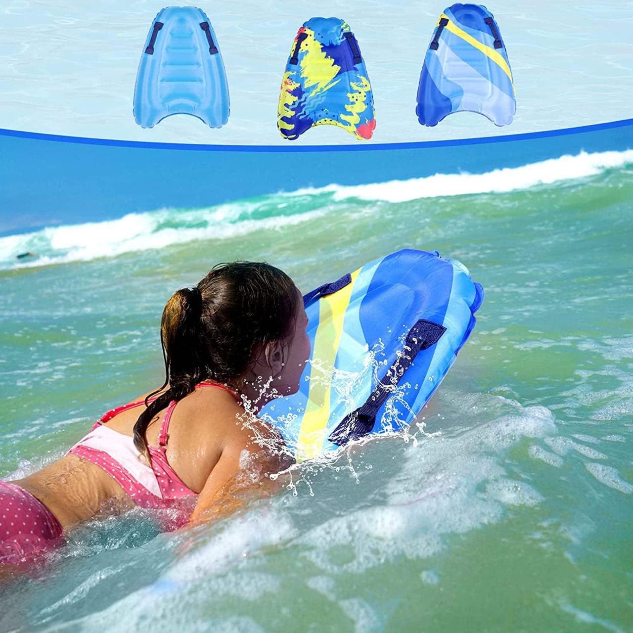 Inflatable Surf Body Board for Adults and Kids with HandlesPortable Boogie Boards for Swimming PoolSea-Coconut Tree