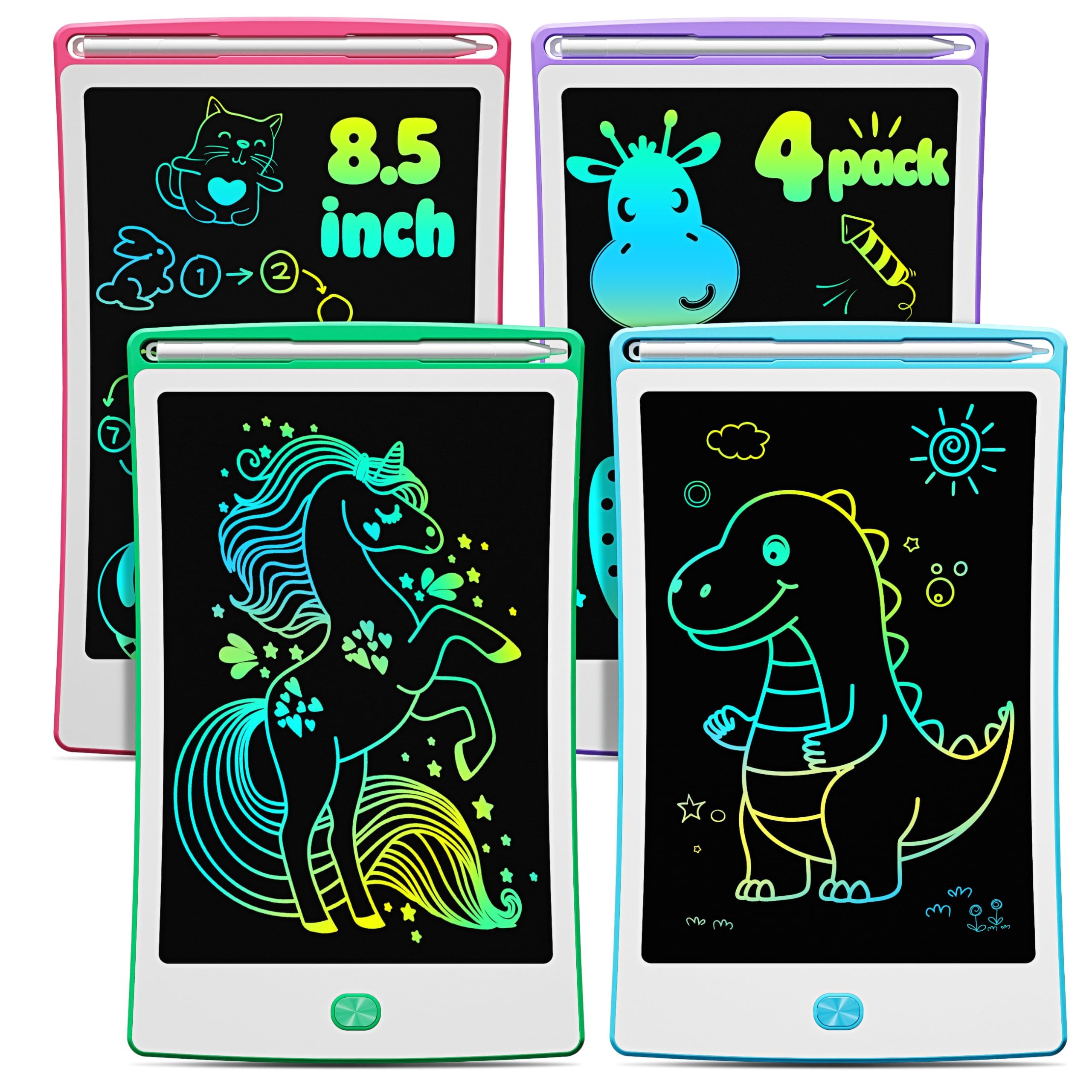 4 Pack 8.5 Inch Colorful Toddlers Drawing Tablet for Kids Creative Doodle Board Drawing Pad Toy Birthday Gift for 3-6 Ye