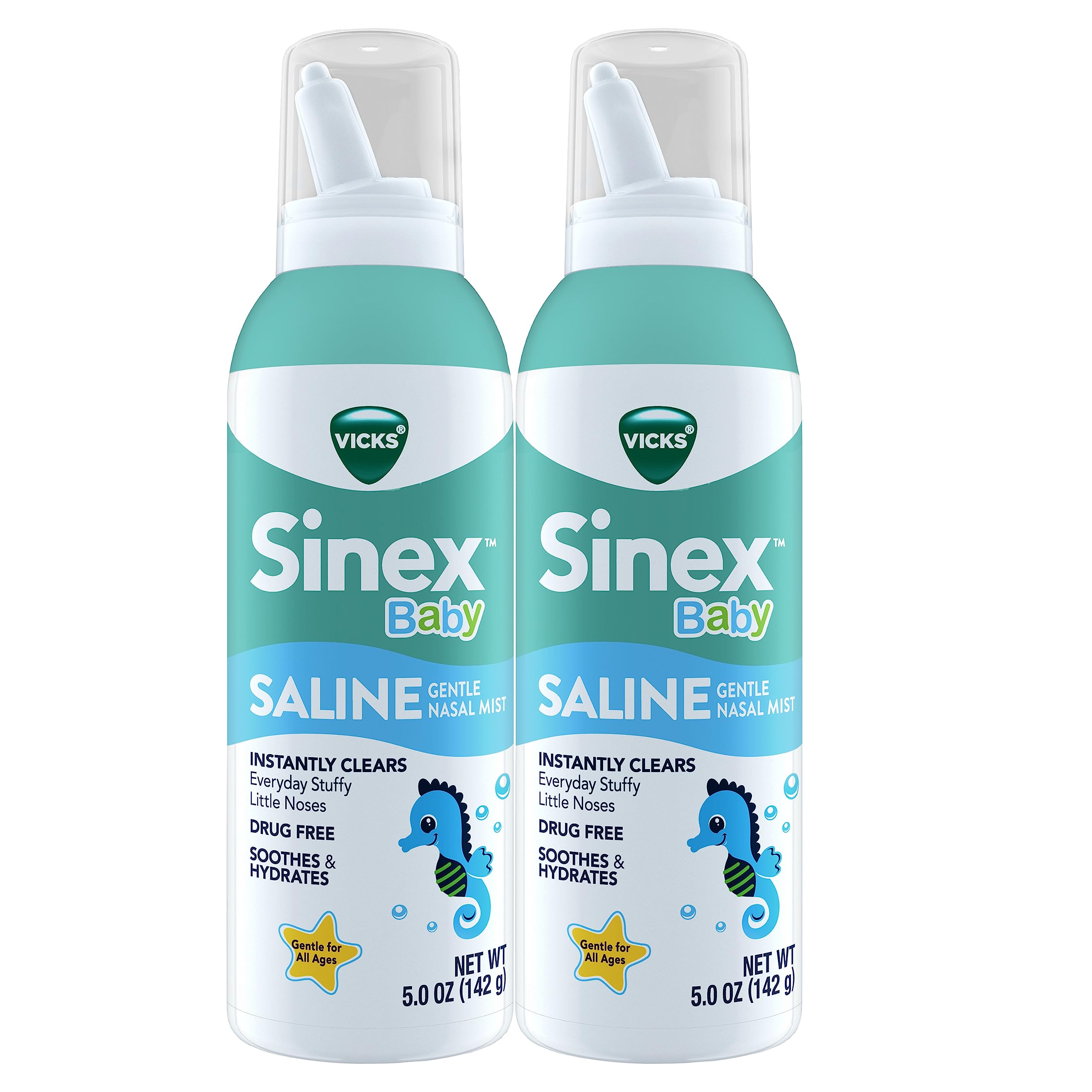 Vicks Sinex Baby Saline Nasal Spray, Drug Free Gentle Nasal Mist for Instant Relief, Safe for Daily Use by Parents, Ide